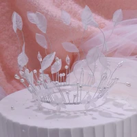 aestheticism handmade crown cake decoration birthday party beautiful white leaf baking supplies bride jewelry