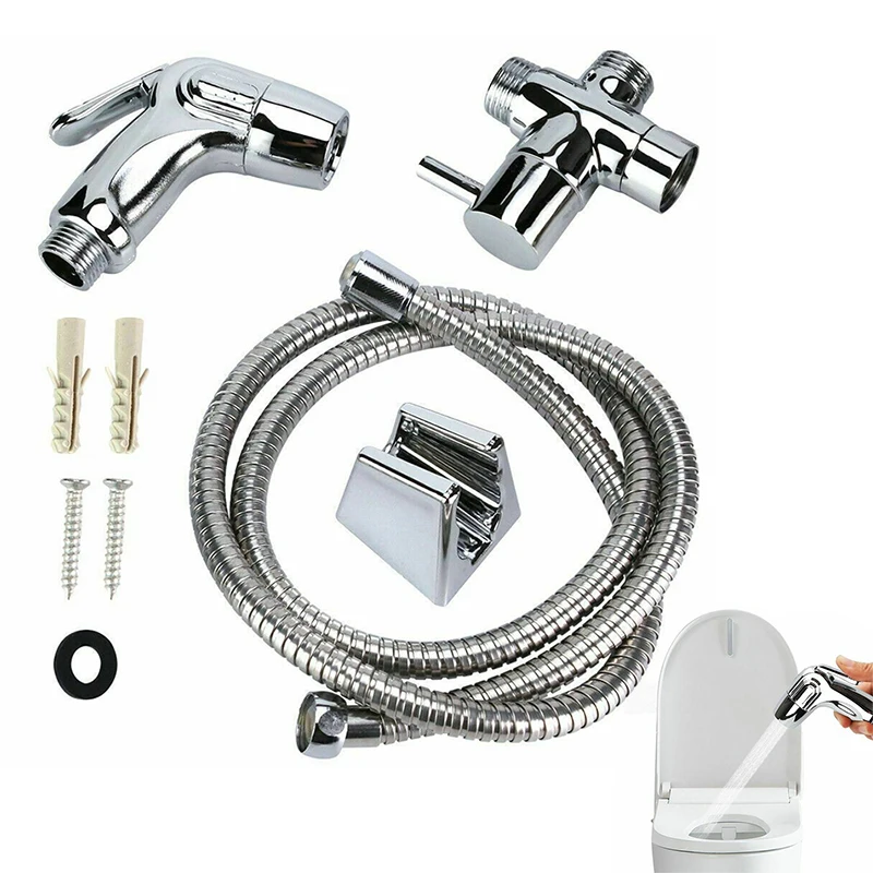 

Handheld Toilet Bidet Sprayer Set Kit Stainless Steel Hand Bidet Faucet For Bathroom Flush Toilet Cleaning Dead Corner