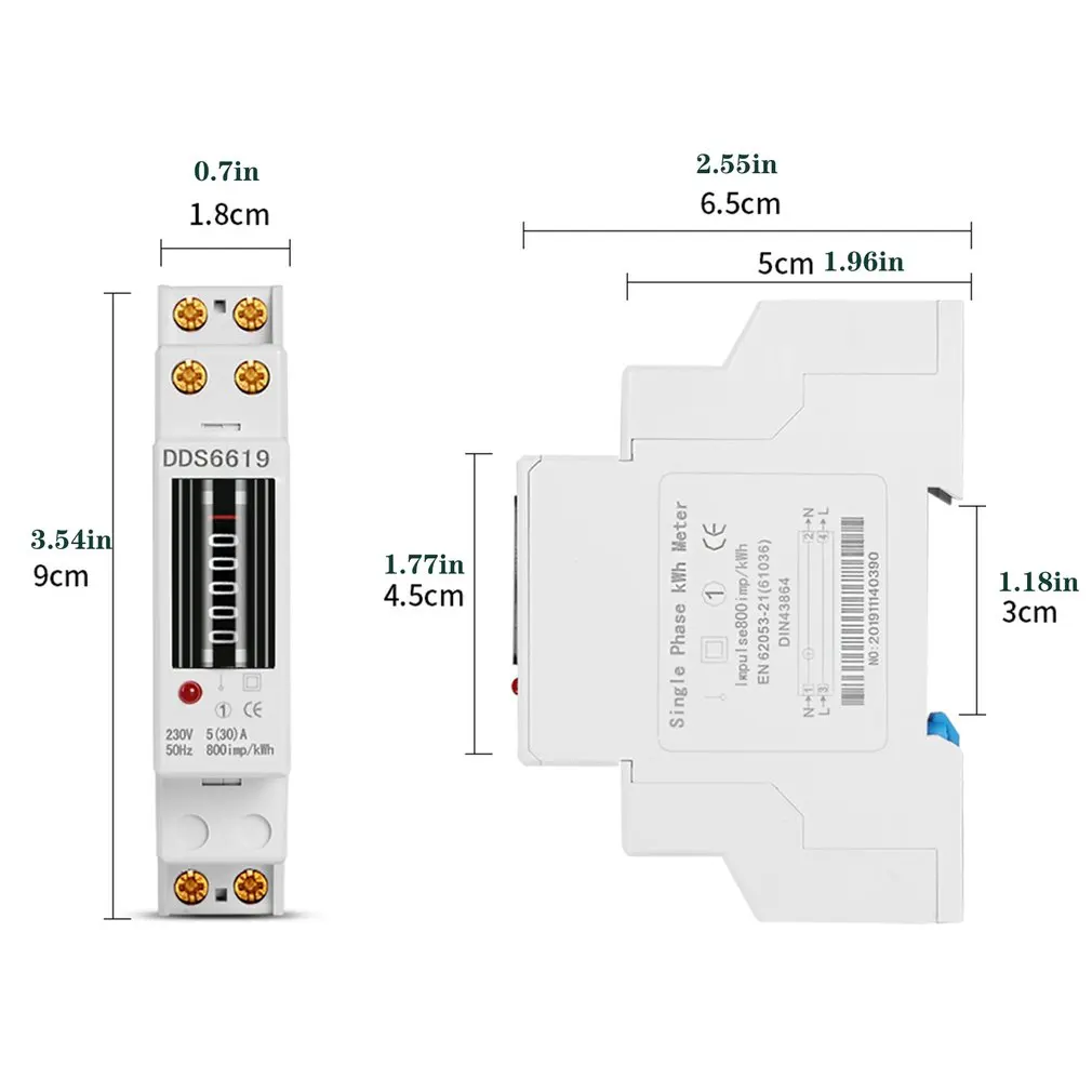 

Digital Energy Consumption Meter 1p 18mm Analog Energy Meter Single Phase 2 Wires Kwh AC 230v 50 Hz Electric Rail