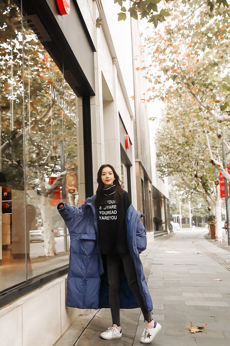 Photo Shoot Winter New Style Korean-style WOMEN'S Wear Retro Laziness over-the-Knee Long Loose Cotton Coat Hooded Cotton-pa