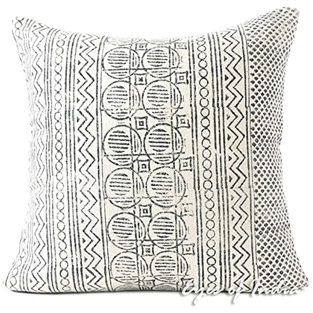 

Eyes of India White Black Decorative Pillow Block Print Cushion Cover Floor Couch Sofa Throw Colorful Boho Indian Bohemian Cover