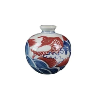 chinese old porcelain red fish algal pomegranate bottle in blue and white glaze