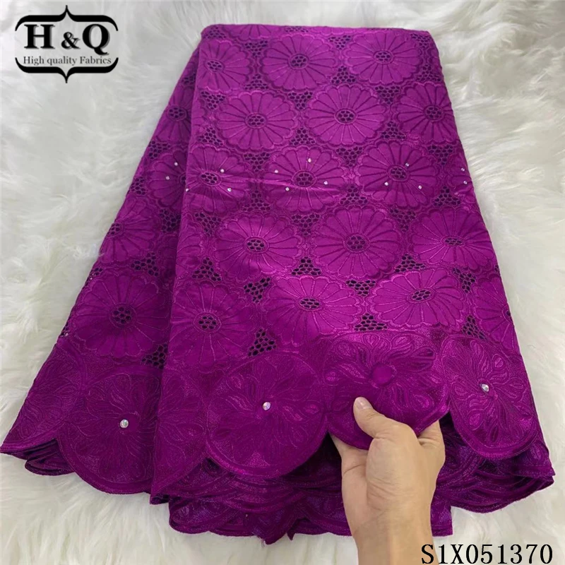 

H&Q african fabric french dry lace fabric 2021 high quality lace swiss voile lace in switzerland with stones 5 yards for dress