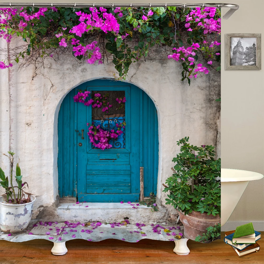 

Garden Flowers Scenery Shower Curtains Decoration Waterproof Fabric Rurality Bath Curtain Bathroom Door large 240X180 Screens