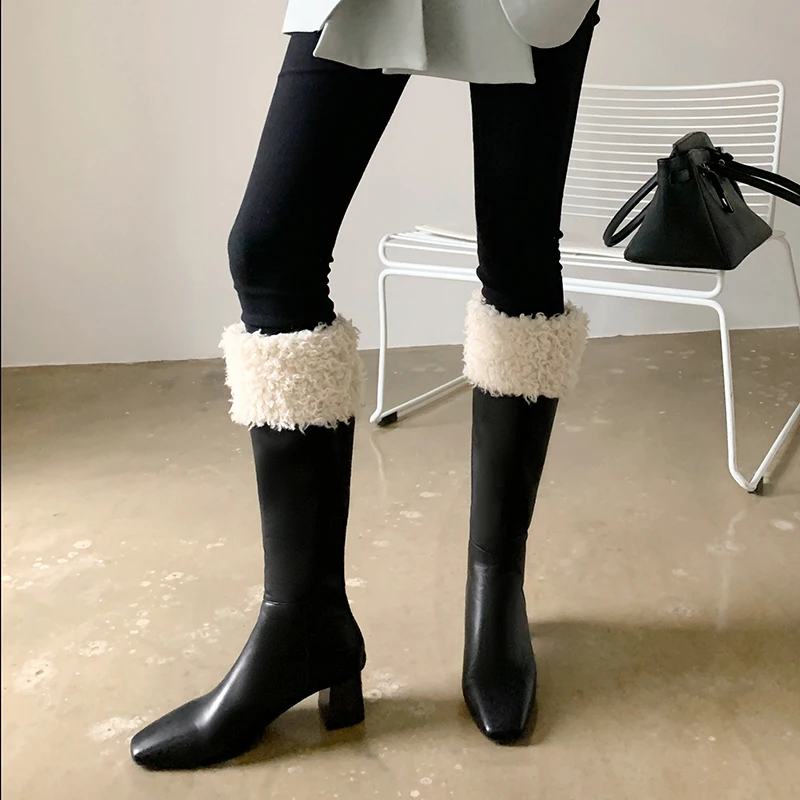 

MORAZORA 2021 New Arrival Winter Boots Genuine Leather Boots Thick Heels Square Toe Keep Warm Knee High Boots Women
