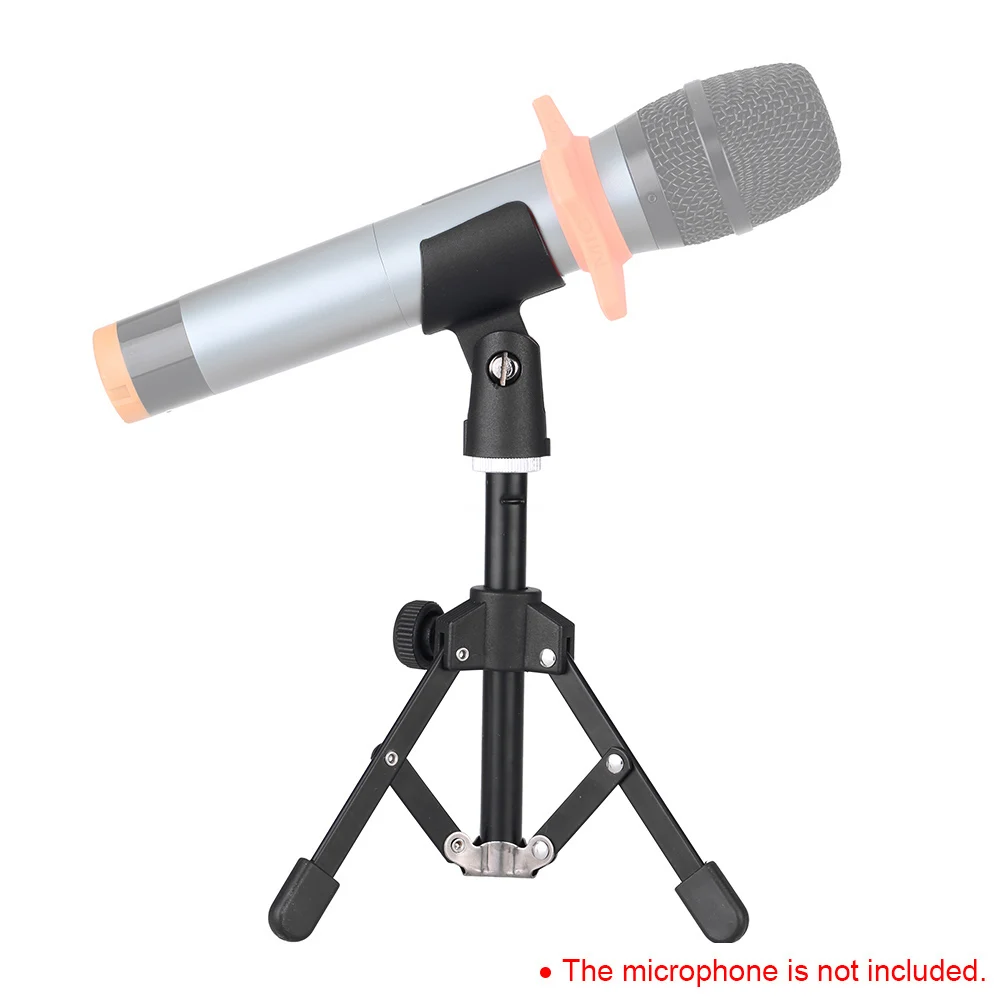 

MS-12 Mini Foldable Adjustable Desktop Microphone Stand Tripod with MC5 Mic Clip Holder Bracket for Meeting Lectures Podcasts