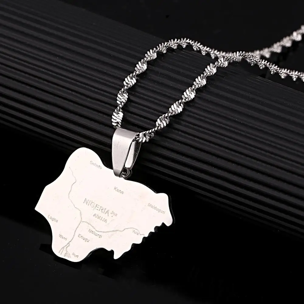 Нержавеющая Сталь Серебряный цвет Нигерия карта кулон ожерелья страна нигерийцы