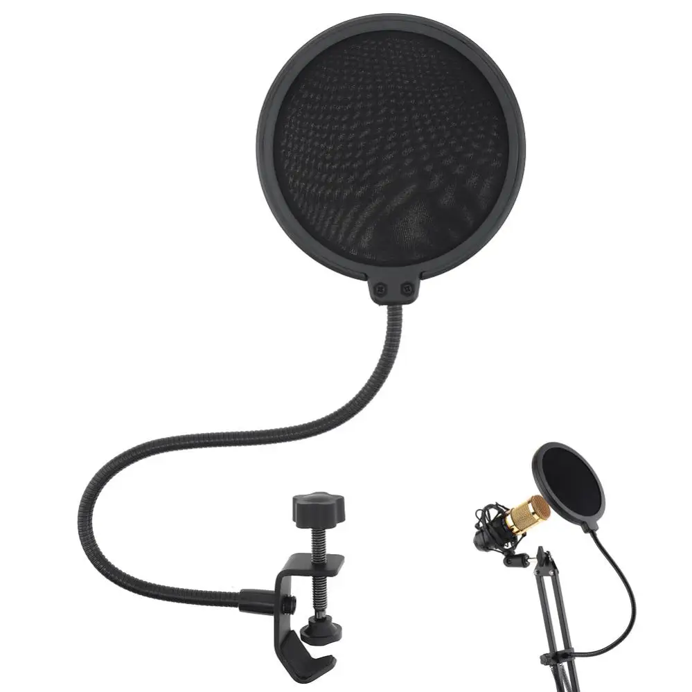 

100mm Diameter Double Layer Studio Microphone Pop Filter Flexible Wind Screen Mask Mic Shield for Speaking Recording Accessories