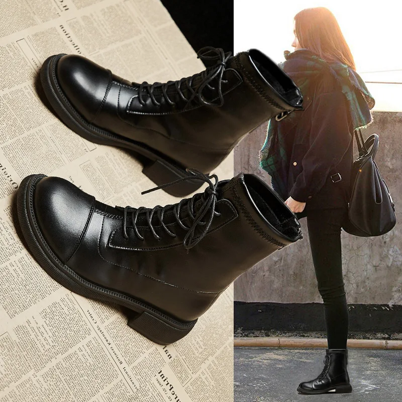 

2021 Winter New Wild Ins Tide Student Short Boots Female Warm Boots Children British Plus Velvet Riding Boots 906
