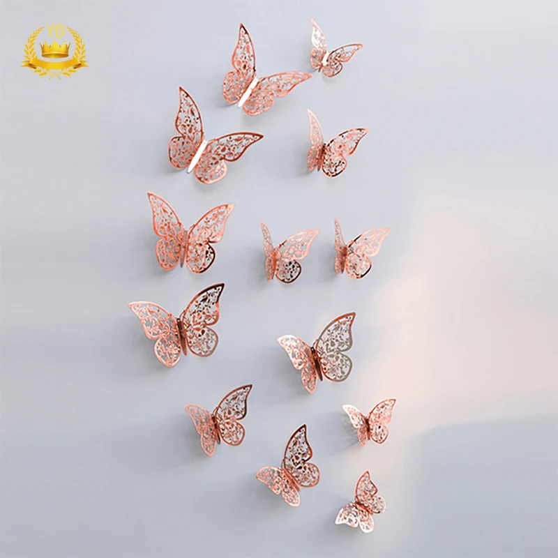 

12Pcs 3D Wall Stickers Hollow Butterfly Home Wall Decor DIY Living Room Decoration Fridge Stickers