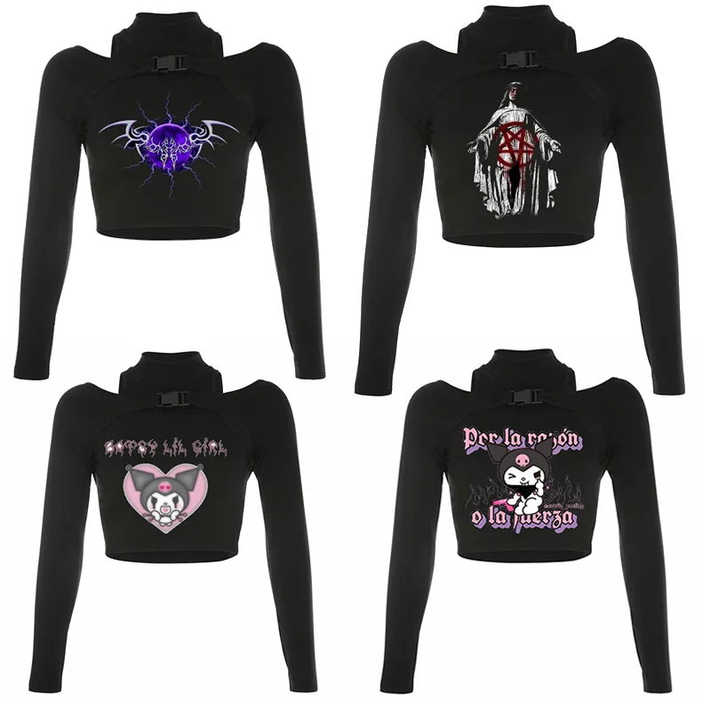 Футболка рэп в стиле хип хоп с высоким воротом и длинным рукавом|Футболки| |