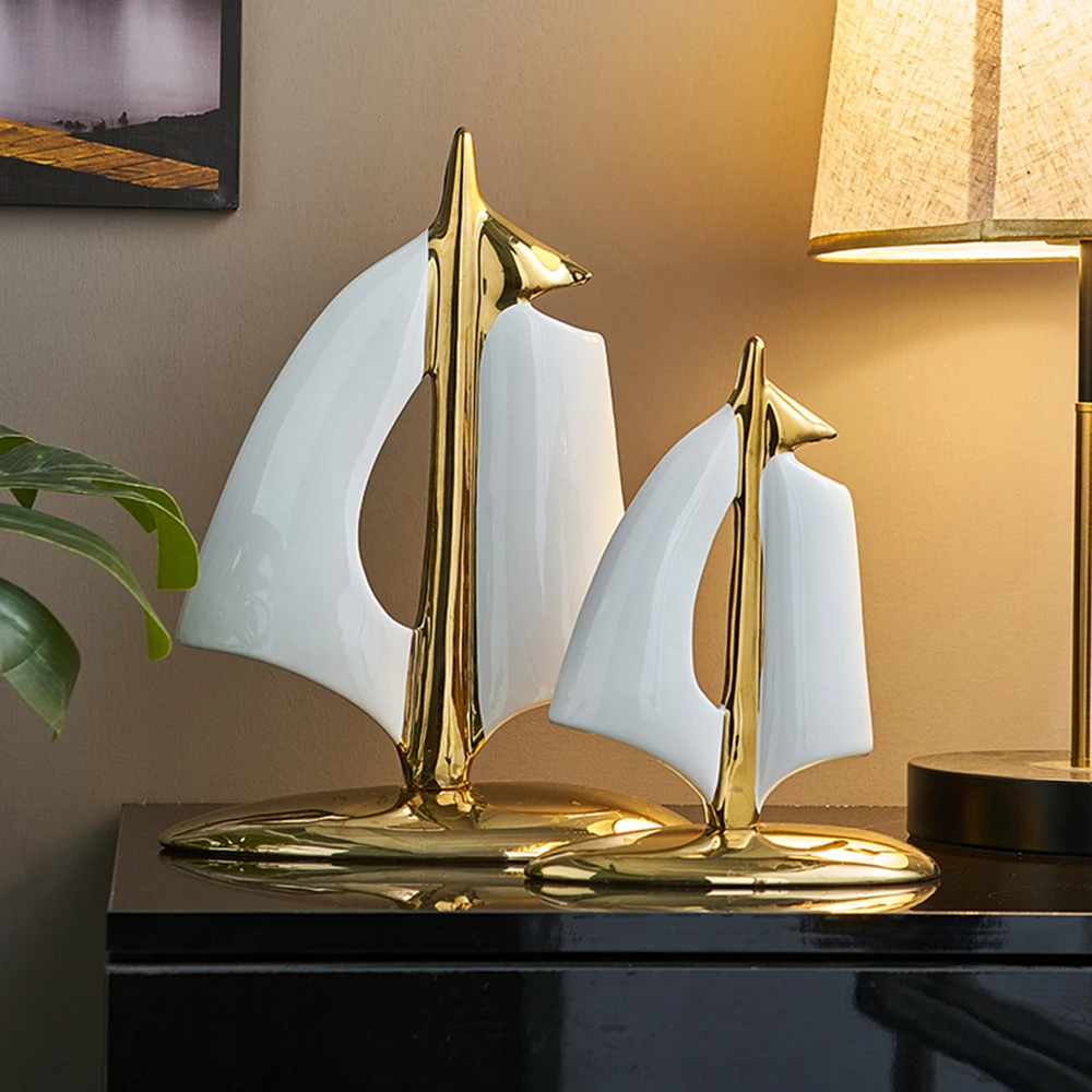 

Stature for Decoration Home Accessories Sailboat Model Gold Living Room Decor Sculpture Modern Art Room Decoration Aesthetics
