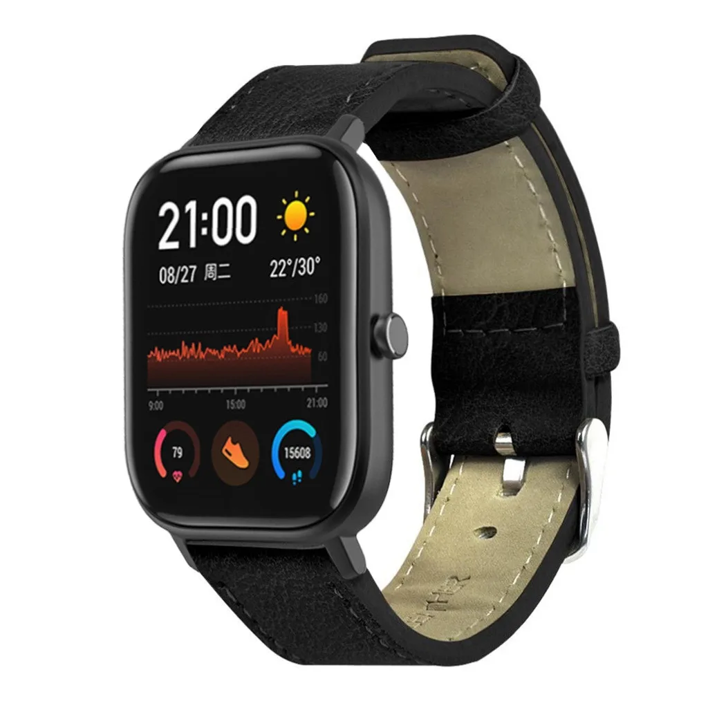 Сменный кожаный ремешок для часов Huami Amazfit GTS 2 цвета | Электроника