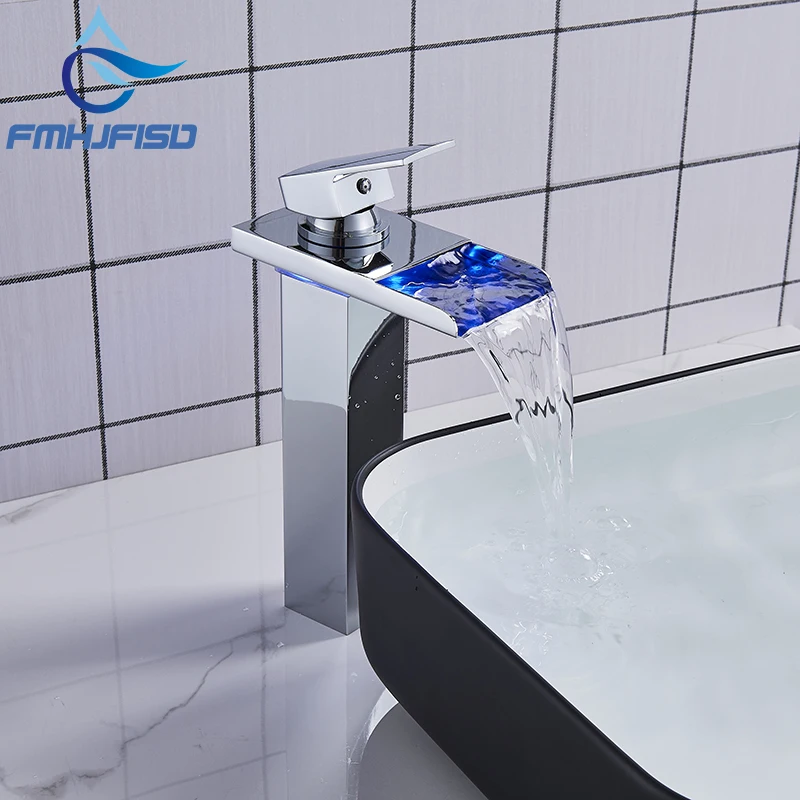 FMHJFISD Chrome LED Color Changing Waterfall Bathroom Faucet Vanity Sink Mixer Tap Bronze Wholesale And Retail New torneira |