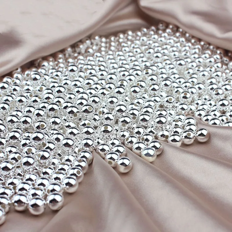 

925 sterling silver round beads spacer beads, Diy jewelry Findings Accessories silver bead, for making bracelet&necklace jewelry