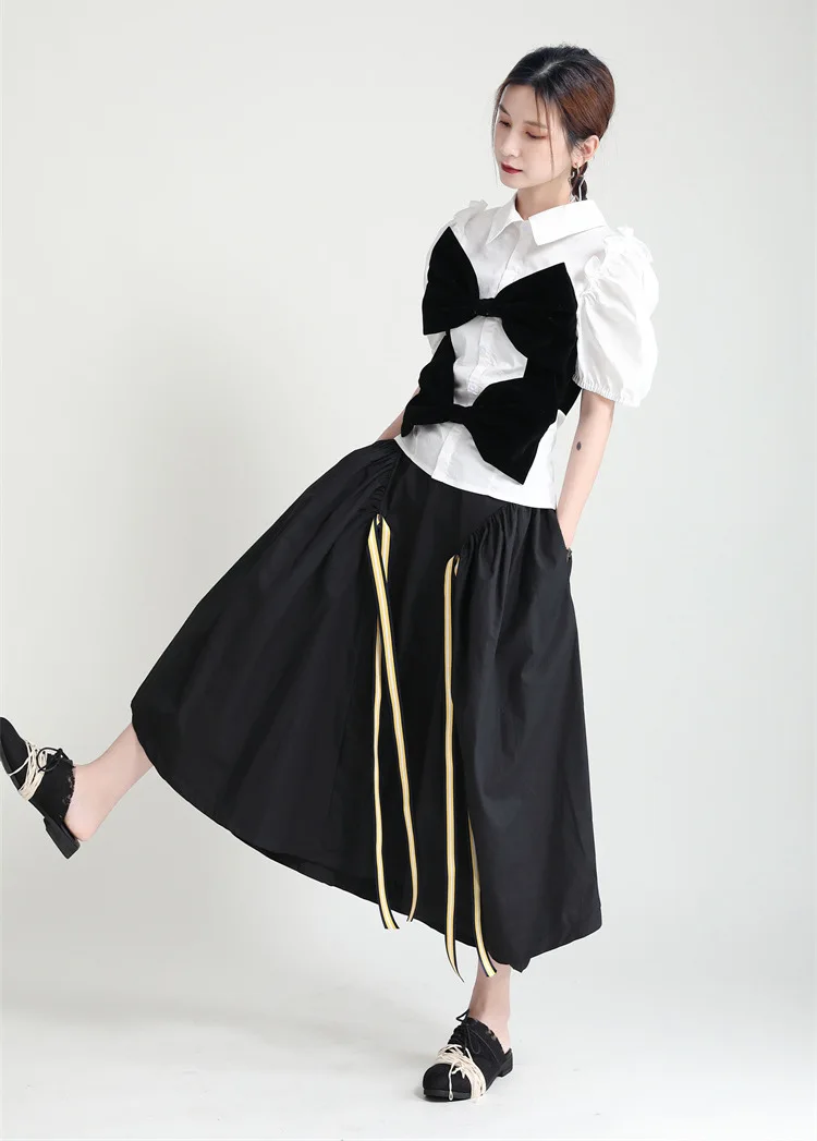 

GetSpring Women Blouse Short Sleeve Bow Stitching Shirt Irregular Ladies Tops Fashion Summer White Shirt 2021 Fashion New