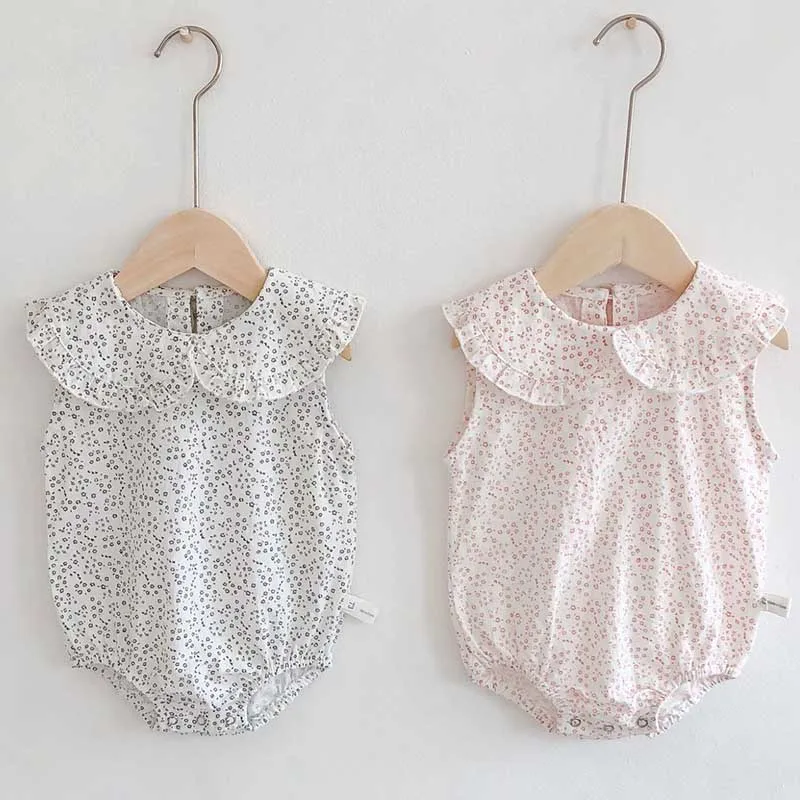 

Summer Baby Girls Clothes Baby Girls Bodysuits Small Floral Doll Collar Cotton Sleeveless Jumpsuit Sunsuit Toddler Baby Clothes