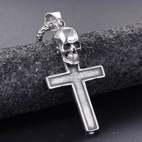 domineering cross pendant necklace aggressive mens stainless steel silver color skull pendant necklace hip hop party jewelry