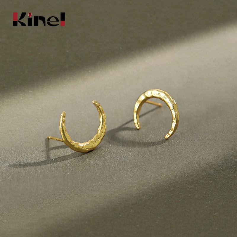 

Kinel Earrings Korean 925 Sterling Silver 18K Gold Silver Uneven Moon Earrings Simple Crescent Stud Earrings for Women