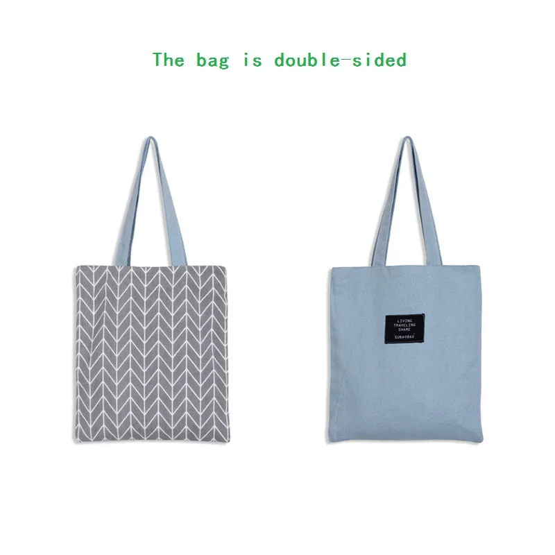 

Women Canvas Shoulder Bag Soft Cloth Fabric Handbag Large Capacity Students Books Bag Eco Shopper Bags Double-sided Use Tote