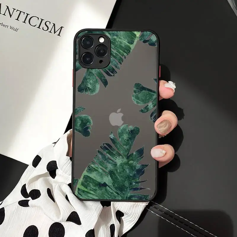 

green leaf Phone Case For iPhone 12 11 Mini Pro XR XS Max 7 8 Plus X Matte transparent cover