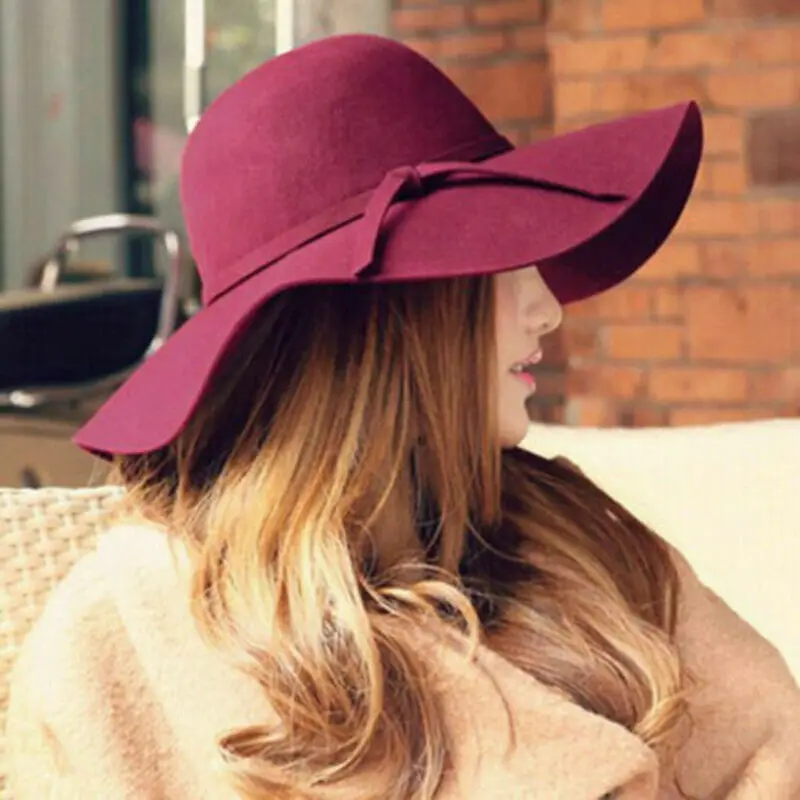 

New Women Sun Hat Vintage Lady Wide Large Wool Felt Cap Casual Summer Beach Travel Floppy Sun Hat Gift