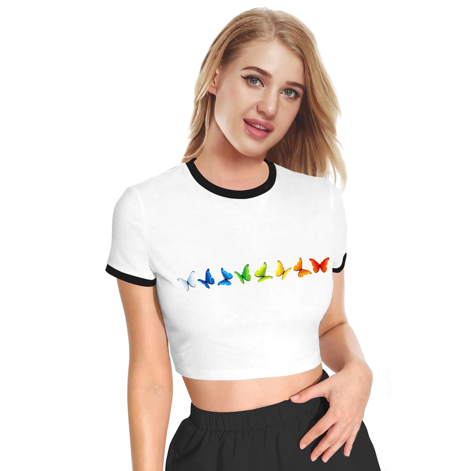 

2021 New Slim T-shirt Cat Digital Print Women's Casual Round Neck Short Top Fashion Comfortable Short Sleeve