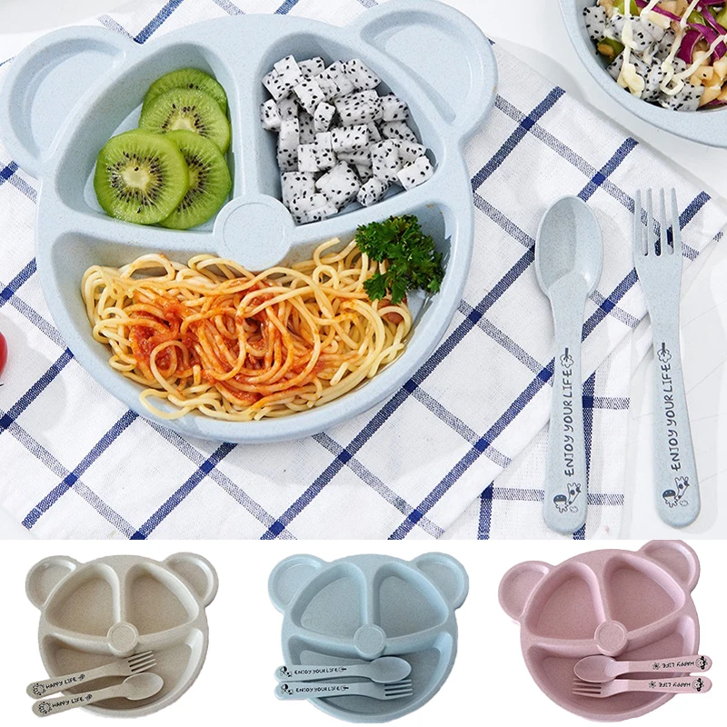 

Babies Feeding Tableware Bear Plate Dishes Set Cutie Stuff Increase Eat Interesting Designed Eco Friendly for Baby Food Tray