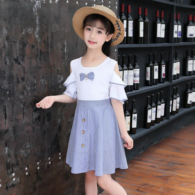 Summer Kids Dresses for Girls Stripe Dress Children Cotton Teenagers Princess Girls Clothes Birthday Dress 5 6 8 10 12 14 Years