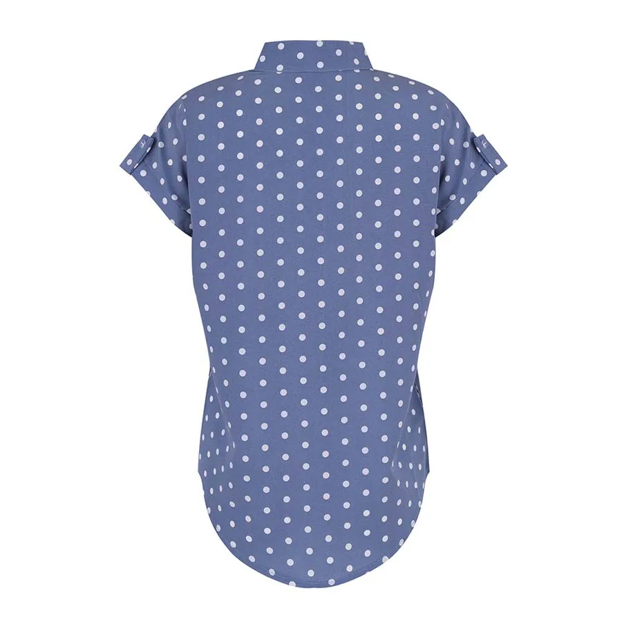 

DIOROBBEN 2020 New fashion Blue Polka Dot Print women Shirt sexy V-Neck Short Sleeve Blouses large size Loose women summer tops