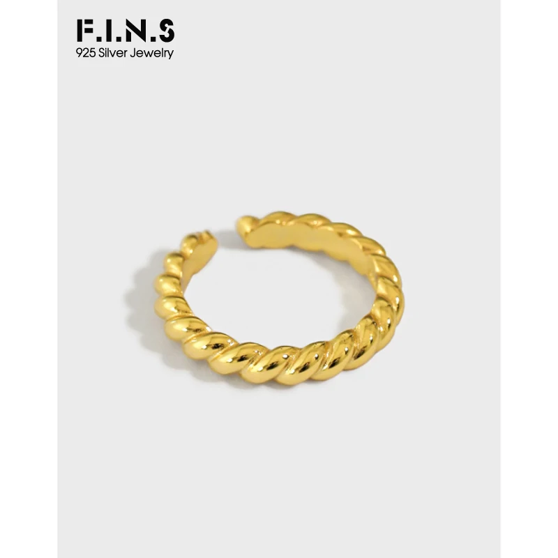 

F.I.N.S Classic Minimalist Fine Jewelry Twist S925 Sterling Silver Ring Glossy Stackable Wedding Finger Ring Real 925 Silver