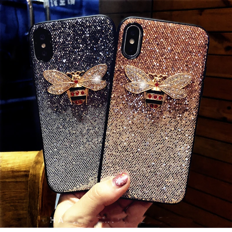 

Luxury Metal Diamond Bee Glitter Phone Case For Iphone 7 8 6 6S Plus X XR XS MAX Cover Samsung Galaxy S8 S9 Note 9 S10 E