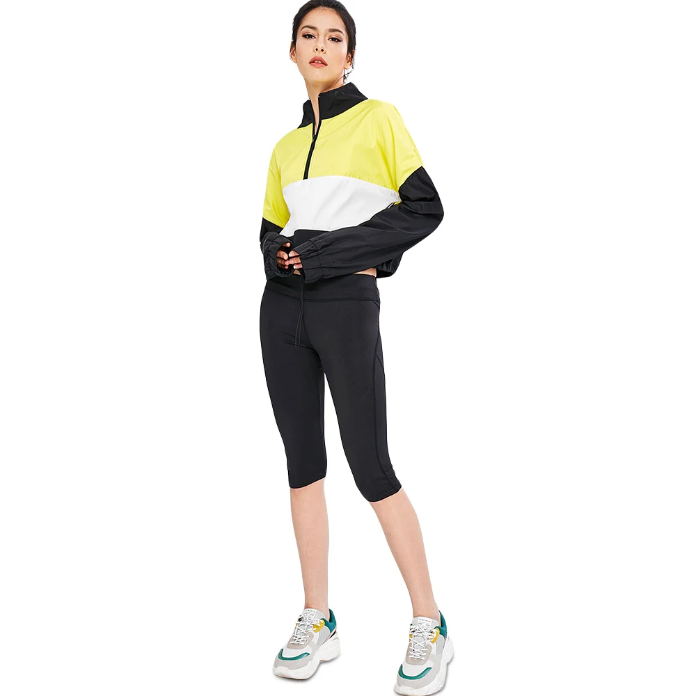 ZAFUL полумолния неоновый пуловер для спортзала спортивная куртка укороченный топ