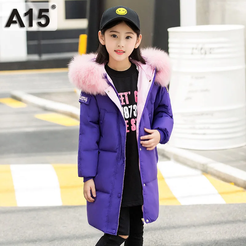 K38-1812Purple A15, теплый пуховик для девочки, размер 6, 8, 10, 12, 14 лет, мех, г., зимнее пальто для больших девочек детские зимние куртки для подростков детские пальто - Цвет: K38-1812Purple