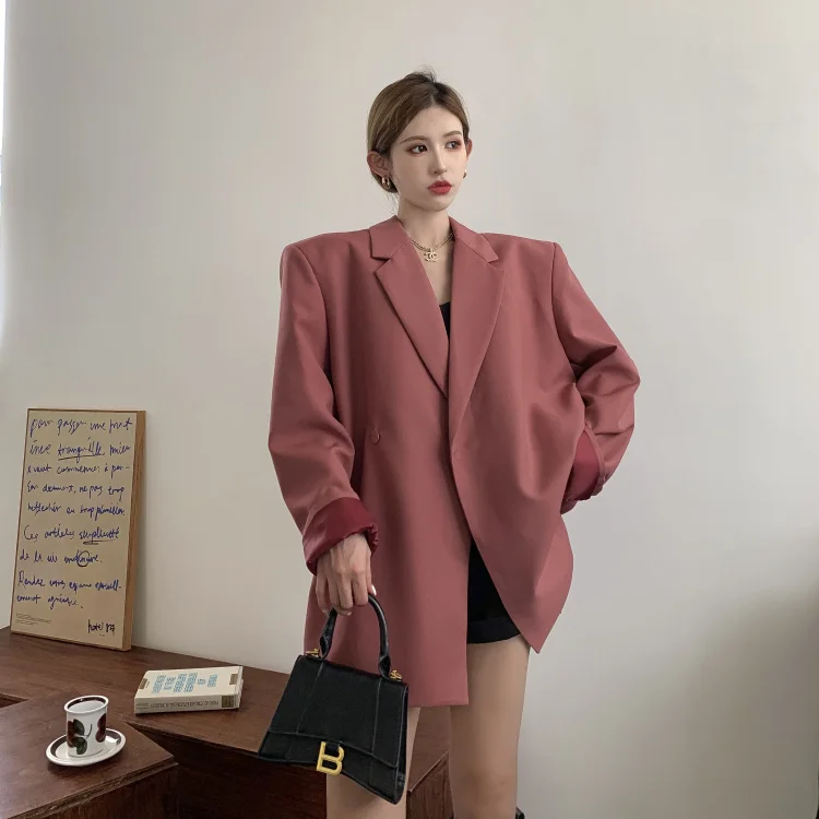 

SuperAen Plus Size Loose Solid All Match Casual Notched Suit Jacket Autumn Office Lady Women Blazers