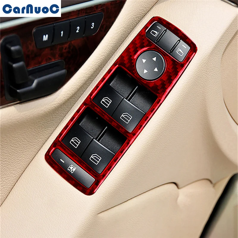 

Кнопки управления окном автомобиля для Mercedes Benz C-Class W204 2007-2014, отделка панели, наклейка из углеродного волокна, красные аксессуары для стайли...