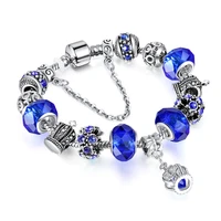 attractto 20cm blue crystal crown braceletsbangles for women stainless steel cross bracelet handmade jewelry bracelet sbr190417