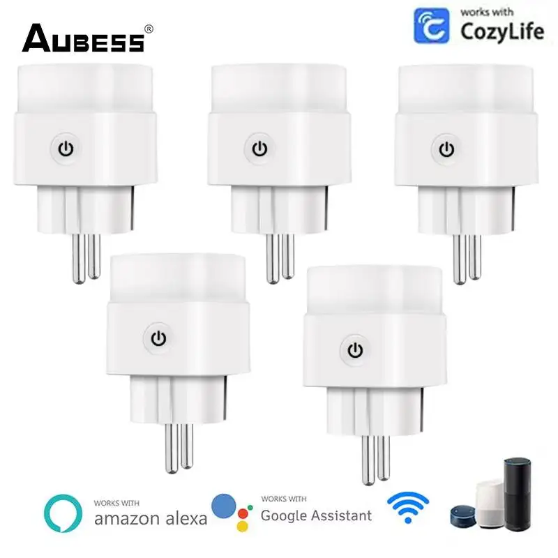 

Aubess WiFi Smart Plug 16A Socket With Power Energy Monitor EU Multi Plug Smart Home Cozylife APP Control Work With Alexa Google