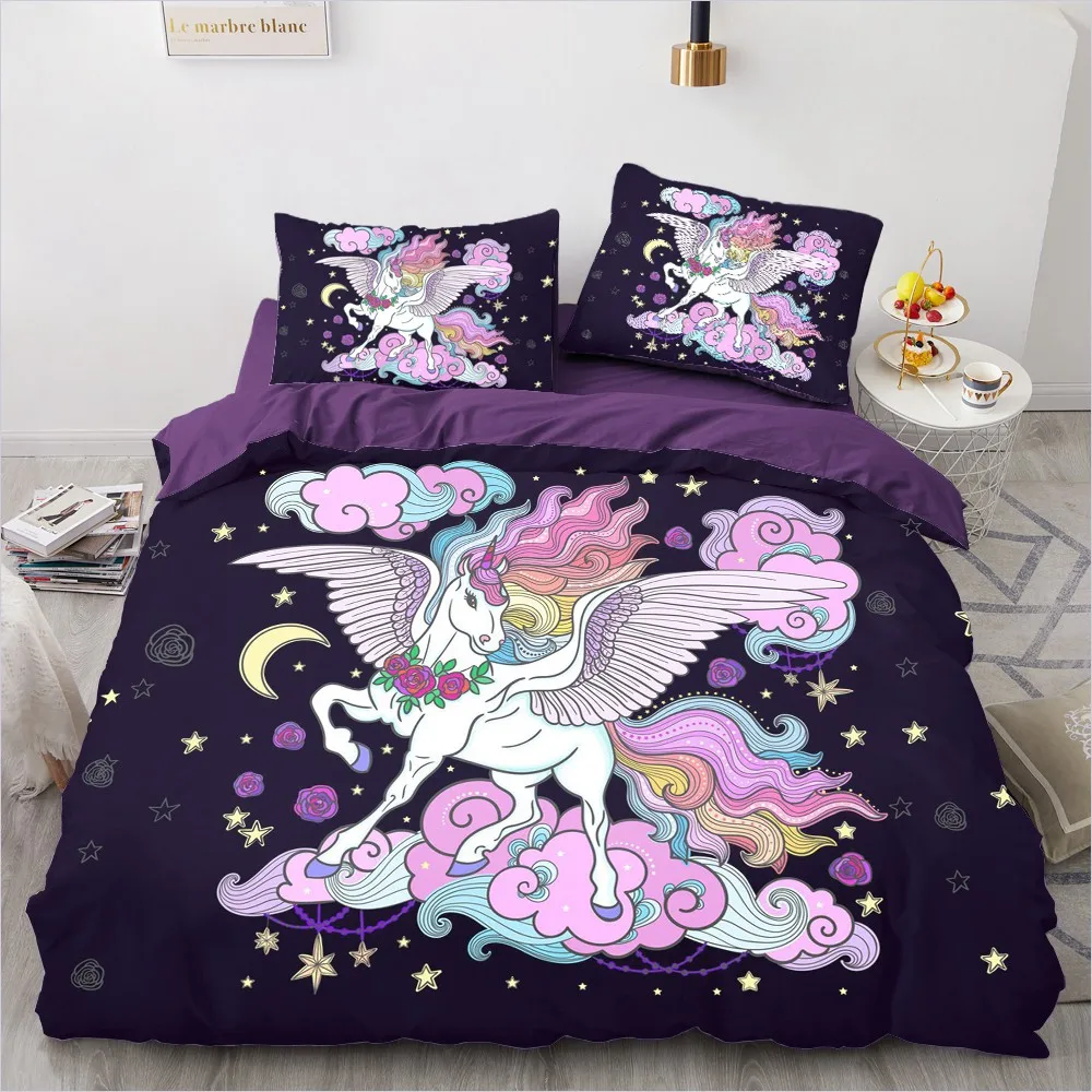 

Luxury 3D Bedding Set Duvet Cover Set Comforter Double King Queen Double Single Size Unicorn Cartoon Design Custom Bedclothes