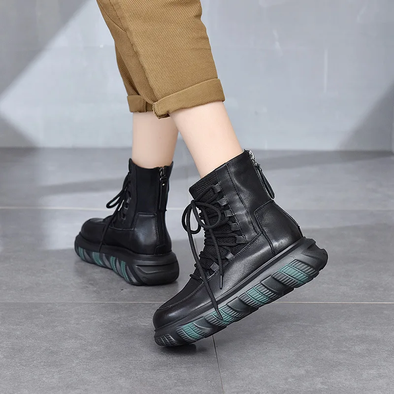 Beli Birkuir Sepatu Bot Platform Kulit Asli Buatan Tangan Berenda Sepatu Wanita Sepatu Bot Pendek Ritsleting Sepatu Bot Pergelangan Kaki 2021 Sepatu Bot Wanita Santai Baru