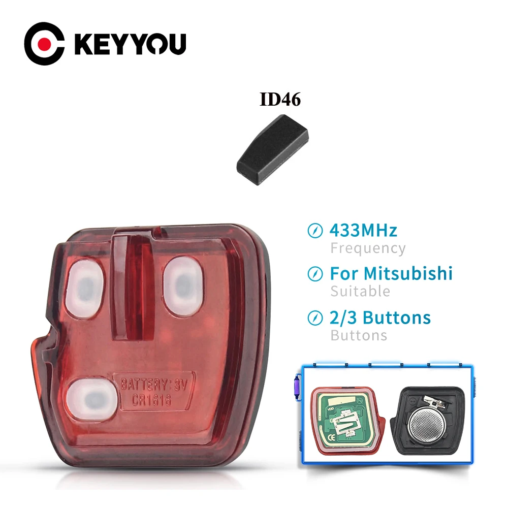KEYYOU Keyless Entry Car Remote Key Cover 433MHz 2/3 Buttons For Mitsubishi Lancer Outlander 2008 2010 2011 2012 With ID46 Chip