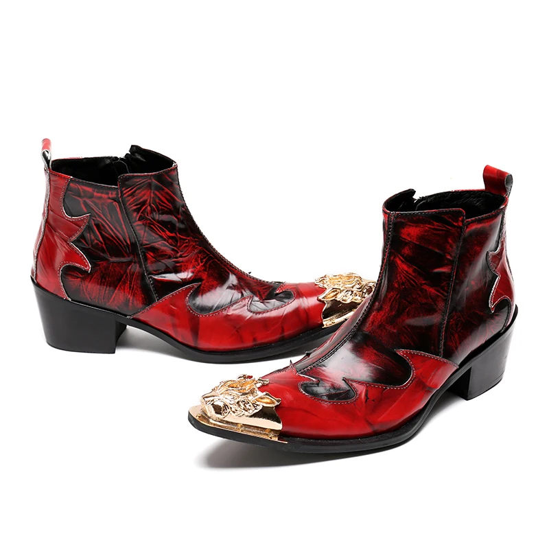 YIHONGMEIQI Men's boots with low heels men's formal red shoes coats new and peculiar |