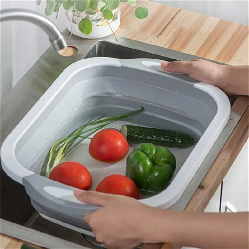 Многофункциональная кухонная разделочная доска складная корзина для мытья