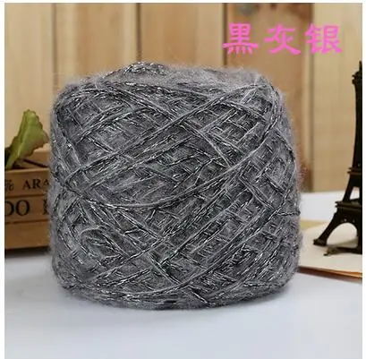 black gray silver 50 г/лот итальянская полая красочная шерстяная металлическая нить ручной вязки из грубой шерсти блестящая нить - Цвет: black gray silver