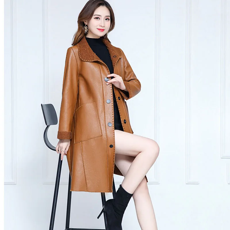 Осенне-зимняя женская кожаная куртка новинка 2021 модная средней длины из