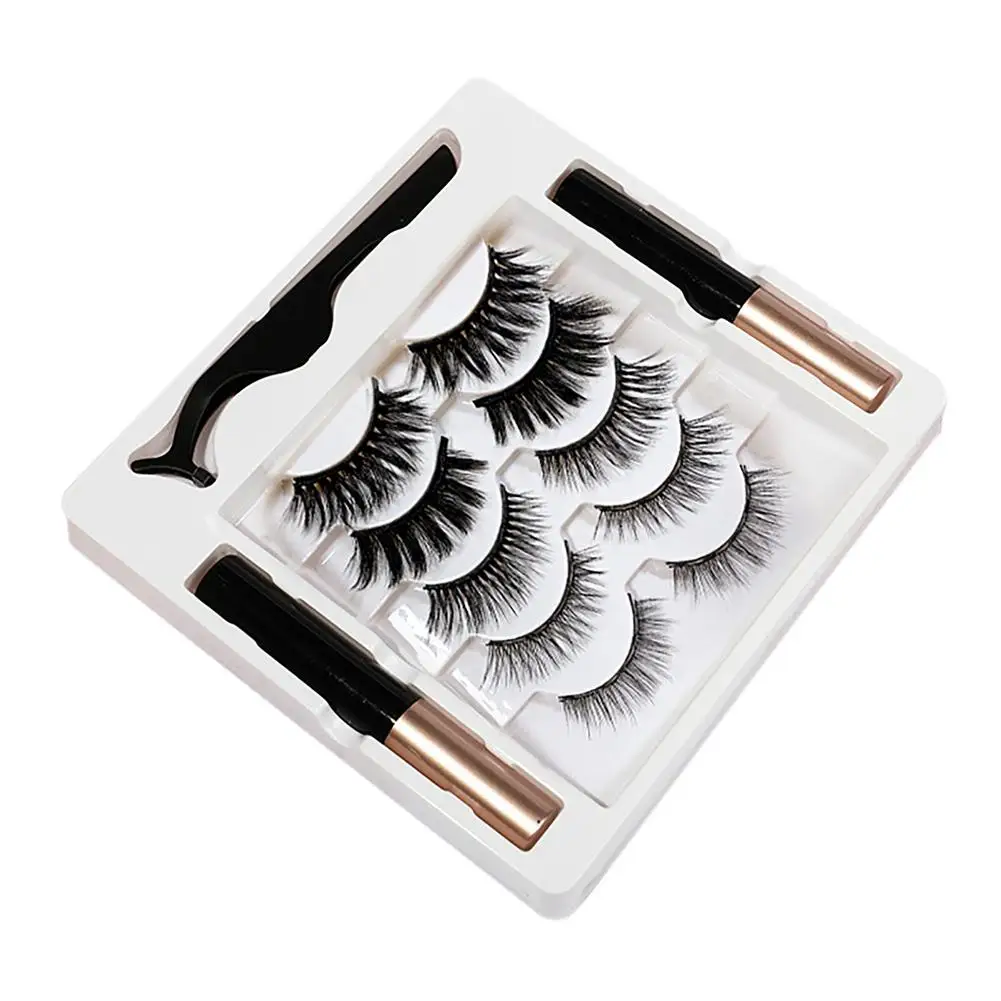 

5 Pairs 3D Magnetic False Eyelashes Liquid Eyeliner Set Thick Curling Eyelash Extension Long Lasting Makeup Cosmetics Tool Gift
