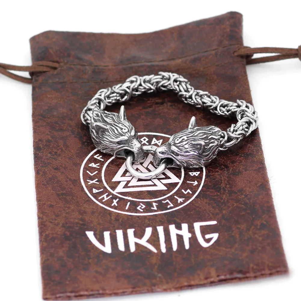 norse Men stainless steel King chain viking wolf head bracelet 17-25 CM | Украшения и аксессуары