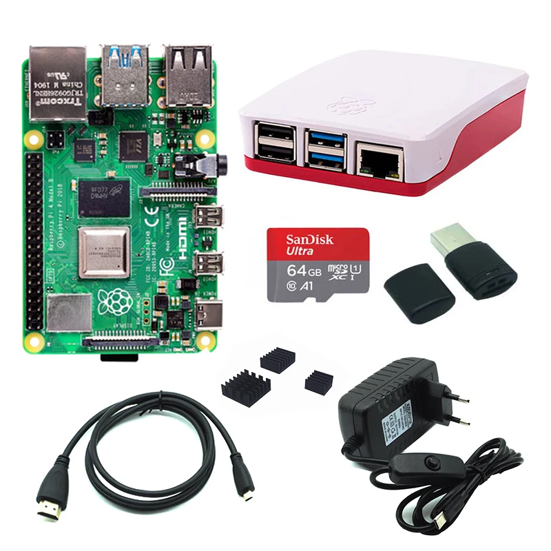 Оригинальный Raspberry Pi 4 Model B 2/4 ГБ ОЗУ + Официальный чехол радиатор адаптер питания SD