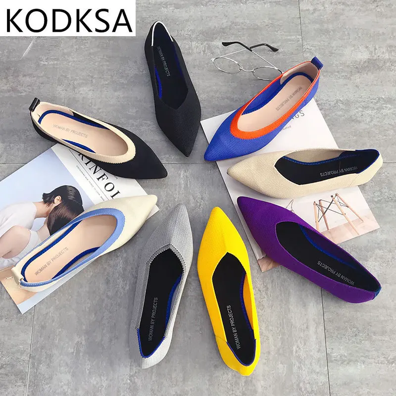 

Womens Stretch knitted mixed color moccasins breathable cozy work shoes brief slip-on fashion ladies flats light driving loafers