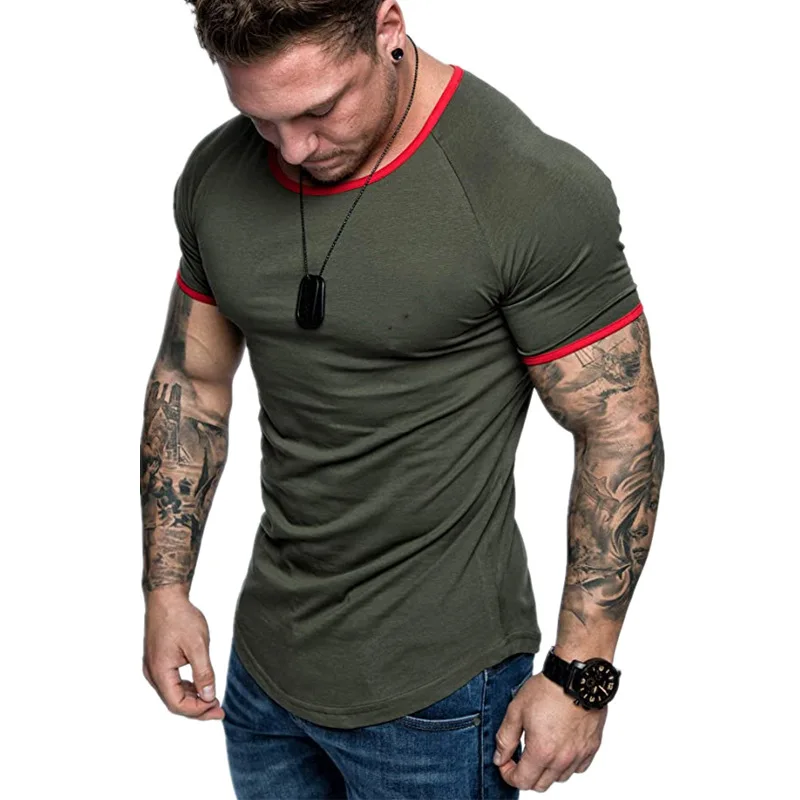 

2021 summer new style European and American gym fitness t-shirt men's casual short-sleeved cotton t-shirt men's bodybuilding tra